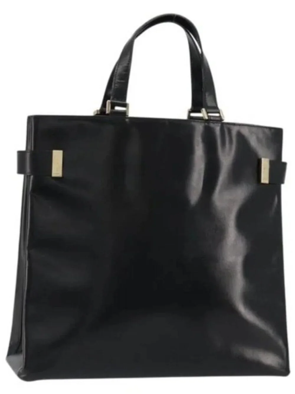 GUCCI Tote Bag Leather Black Gold 002 2046 0332 Auth 186559